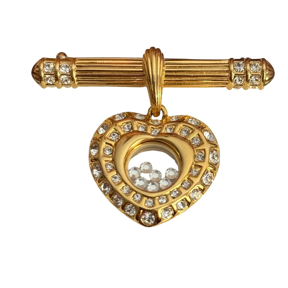 Nolan Miller Heart Crystal Brooch‎ Pendant Floating Stones Vintage Jewelry
